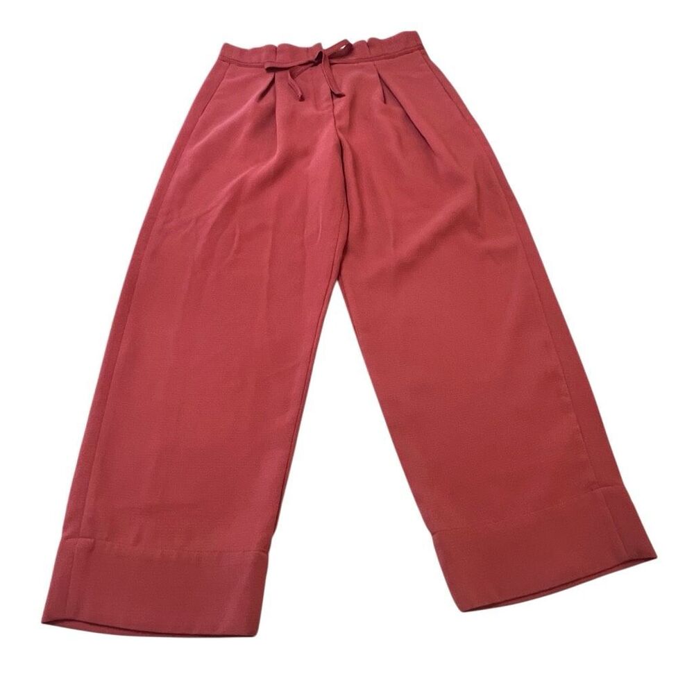 Andrew Marc NY Women's Pleated Cropped Wide-Leg Trouser Pants Coral Pink Size 6